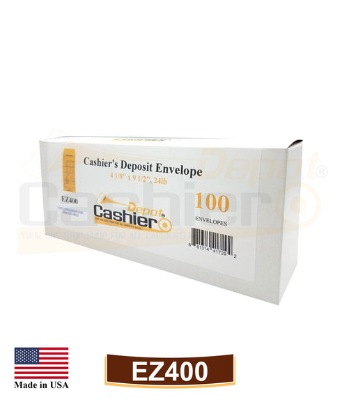 Cashier Depot EZ400 Cashier's Deposit Report Envelope, 4 1/8" x 9 1/2", Sturdy 24lb. Brown Kraft Paper, Strong Gum Flap