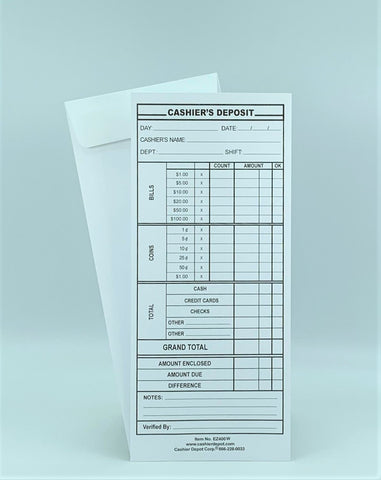 Cashier Depot EZ400WS Cashier's Deposit Report Envelope, 4 1/8" x 9 1/2", Sturdy 24lb. White, Peel & Seal Flap, 500/Box