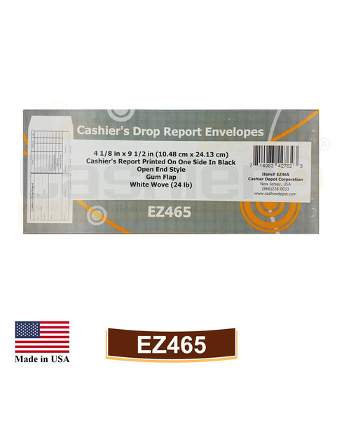 Cashier Depot EZ465 Cashier's Drop Report Envelope, 4 1/8" x 9 1/2", Sturdy 24lb. White, Gum Flap - Cashier Depot