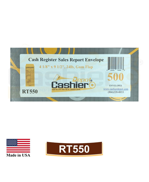 Cashier Depot RT550 Cash Register Sales Report Envelope, 4 1/8" x 9 1/2", Sturdy 24lb Brown Kraft, Gum Flap, 500/Box
