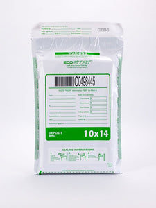 Tamper Evident Deposit Bags, 10" x 14" White, Serialized Numbering, Barcode, Press & Seal Void Closure Tape (100 Bags)