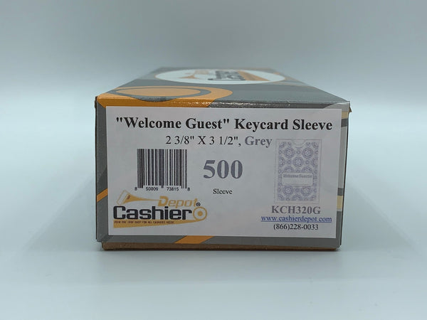 Hotel/ Motel "Welcome Guest" Keycard Sleeve, 2 3/8" X 3 1/2", Printed in Gray, Premium 24lb. Paper, 500/Box (KCH320G)