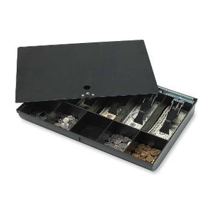 Money Tray, with Locking Cover, 16 x 11 x 2-1/4 Inches, Plastic Frame, Black - Cashier Depot